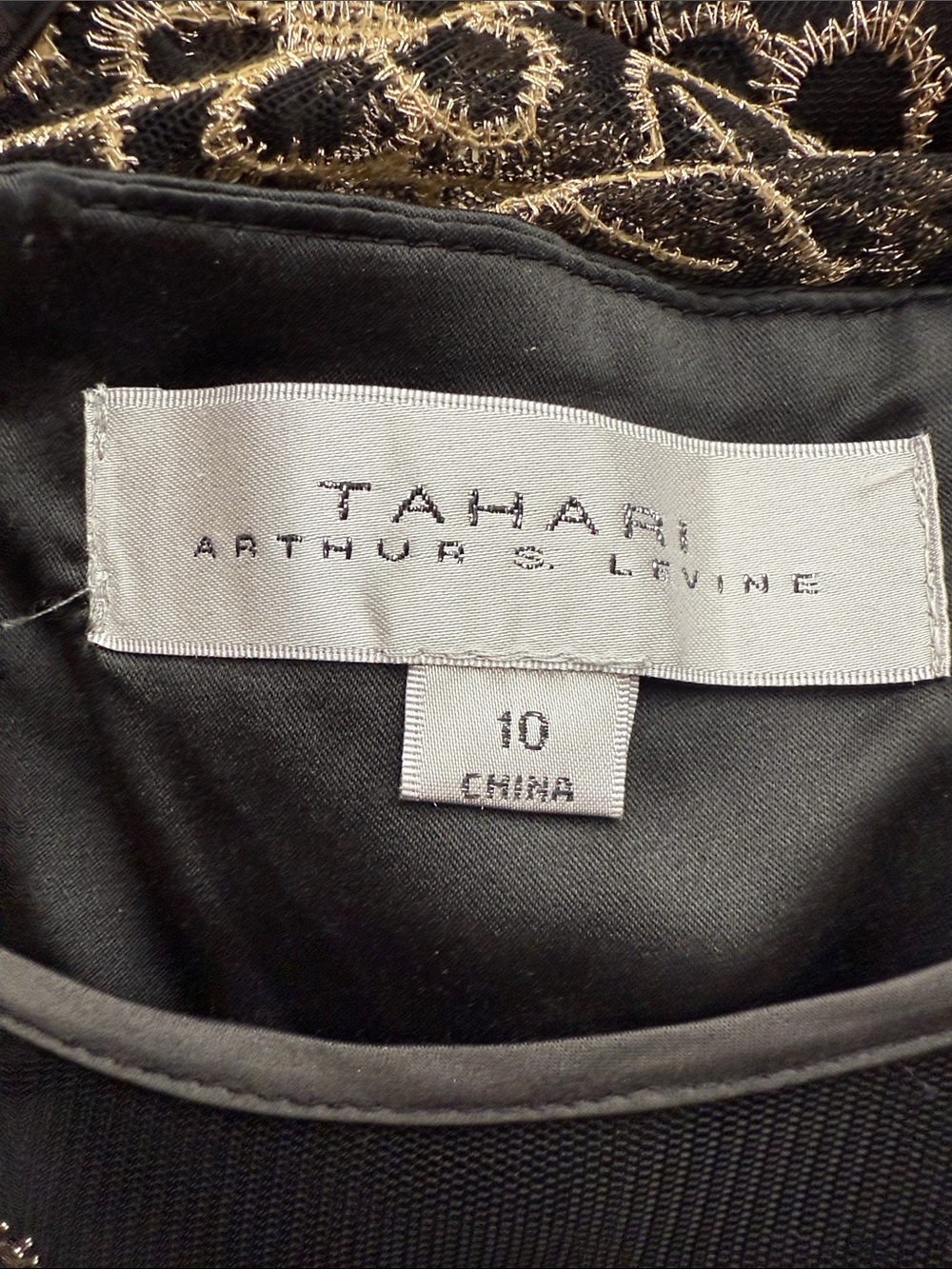 Tahari ASL Embroidered Illusion Gown Dress Size 10 Navy Gold-New - Picture 7 of 10